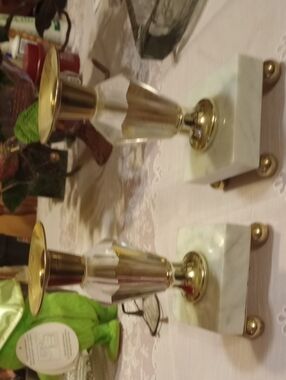 Gold and White Marble Candle Holders, Set of 2